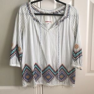 Pinstripe/ embroidered Johnny Was blouse!